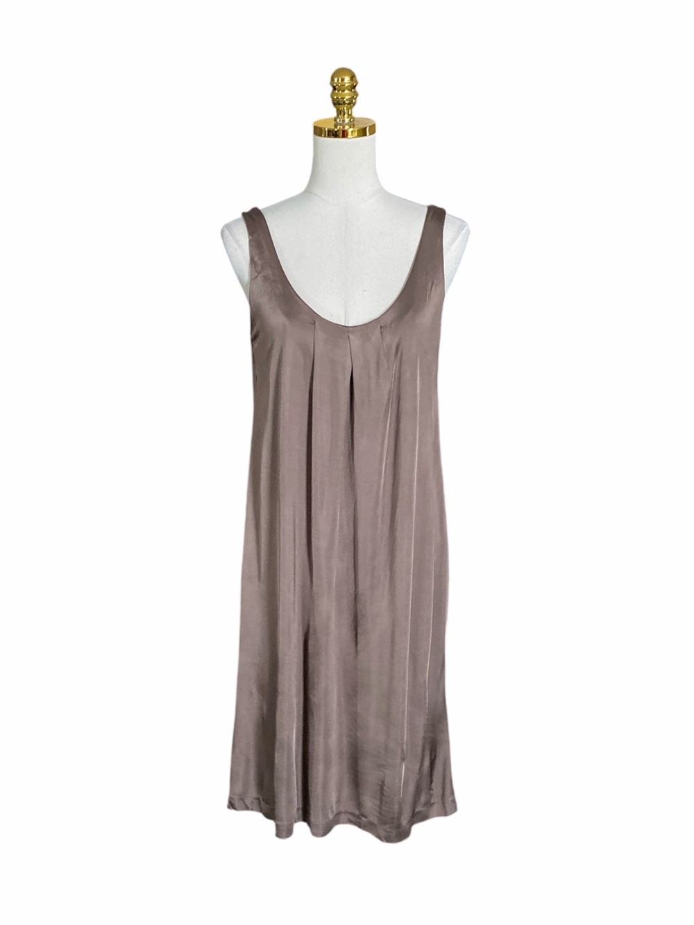 Filippa K Silky Satin Taupe Sleeveless Scoop Neck Shift Dress Women Medium